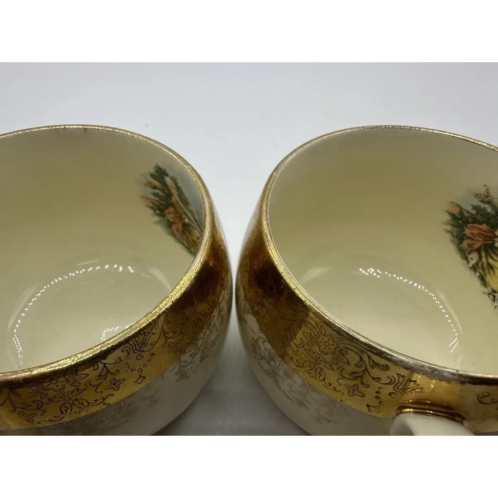 Pair of Sabin Crest-O-Gold‎ Flat Cups Made In USA 22K Gold